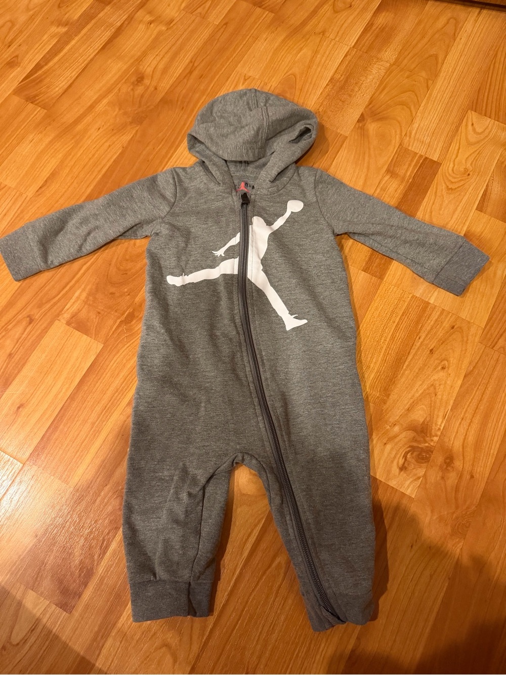 Jordan Gray Hooded Infant One-Piece with White Jumpman